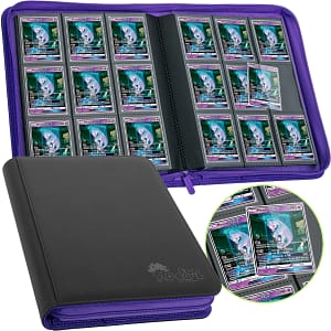 Trading Card 9 Pocket Side-Loading Binder - Black and Purple