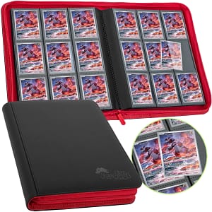 Trading Card 9 Pocket Side-Loading Binder - Black and Red