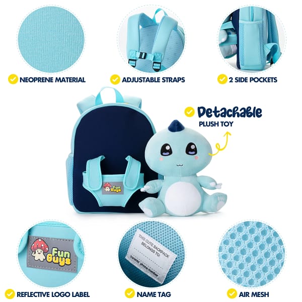 Kawaii Dinosaur Plush Toy and Backpack - Blue T-Rex - Image 3