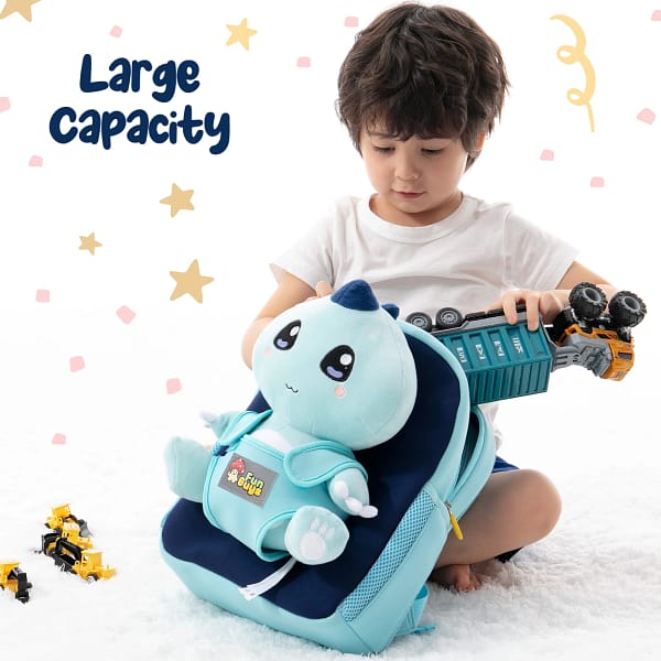 Kawaii Dinosaur Plush Toy and Backpack - Blue T-Rex - Image 6