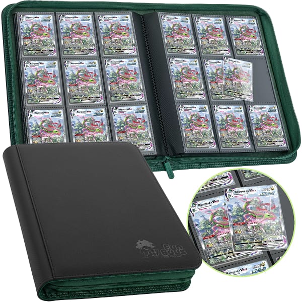 Trading Card 9 Pocket Side-Loading Binder - Black and Green