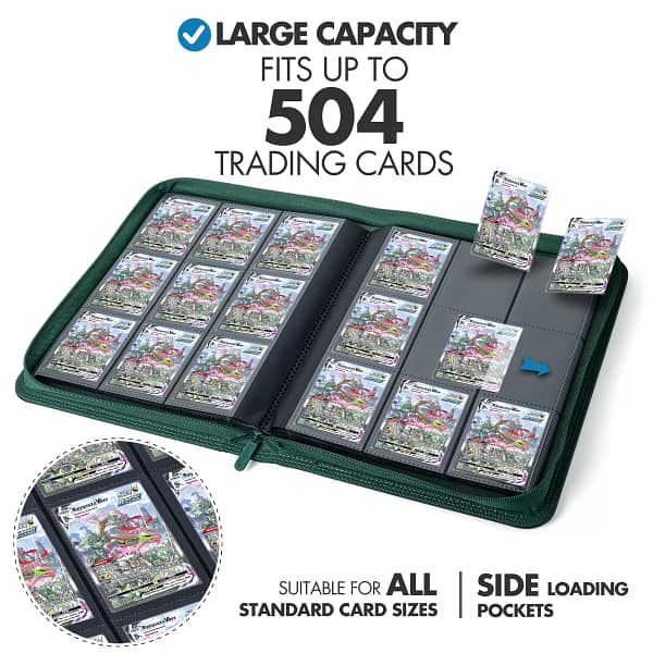 Trading Card 9 Pocket Side-Loading Binder - Black and Green - Image 2