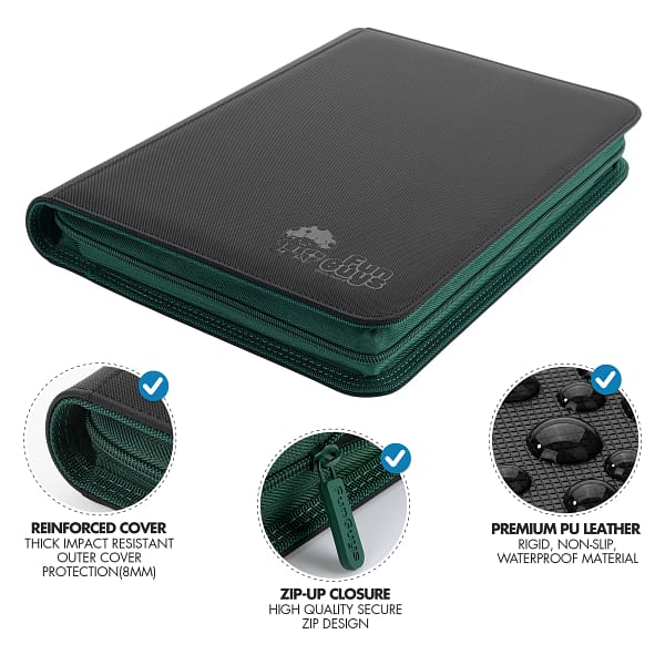Trading Card 9 Pocket Side-Loading Binder - Black and Green - Image 4
