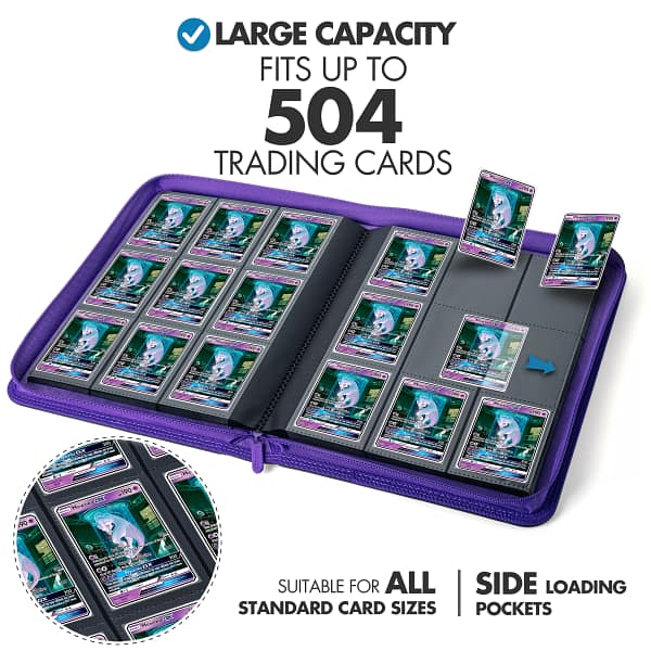 Trading Card 9 Pocket Side-Loading Binder - Black and Purple - Image 2