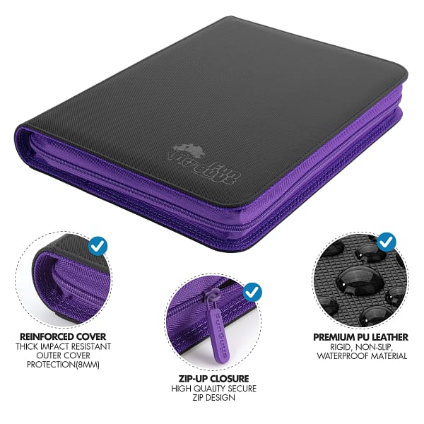 Trading Card 9 Pocket Side-Loading Binder - Black and Purple - Image 4