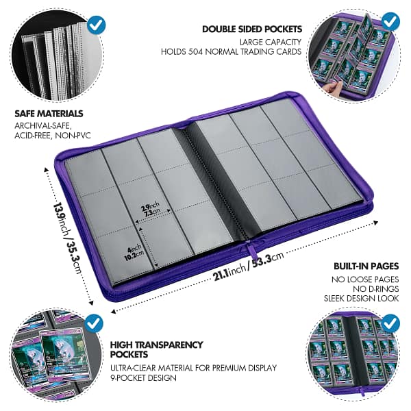 Trading Card 9 Pocket Side-Loading Binder - Black and Purple - Image 3