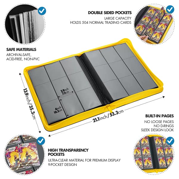 Trading Card 9 Pocket Side-Loading Binder - Black and Yellow - Image 3
