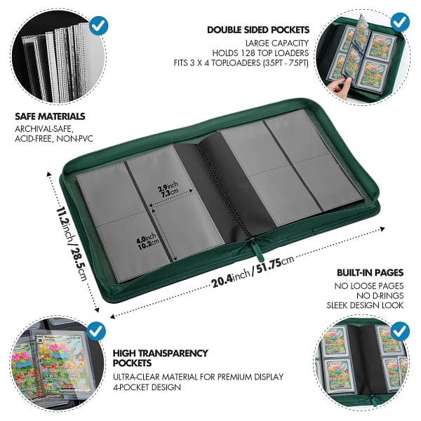 Toploader 4 Pocket Side-Loading Binder - Black and Green - Image 3