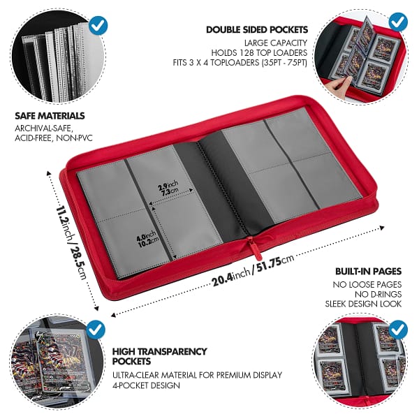 Toploader 4 Pocket Side-Loading Binder - Black and Red - Image 3